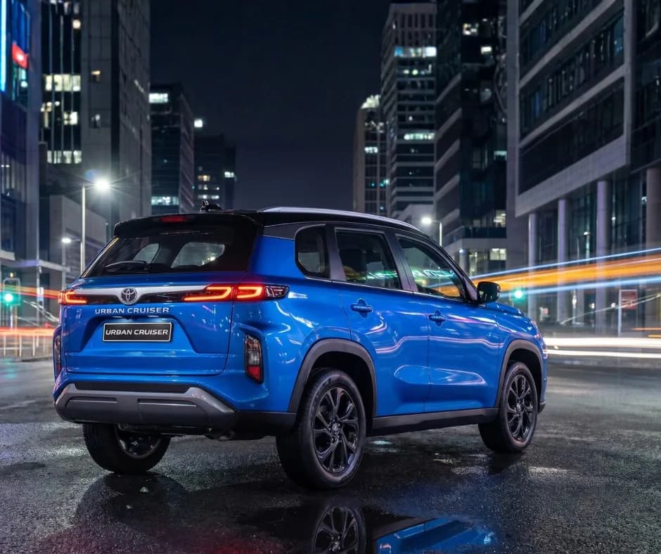 A Toyota in Kigali after dark